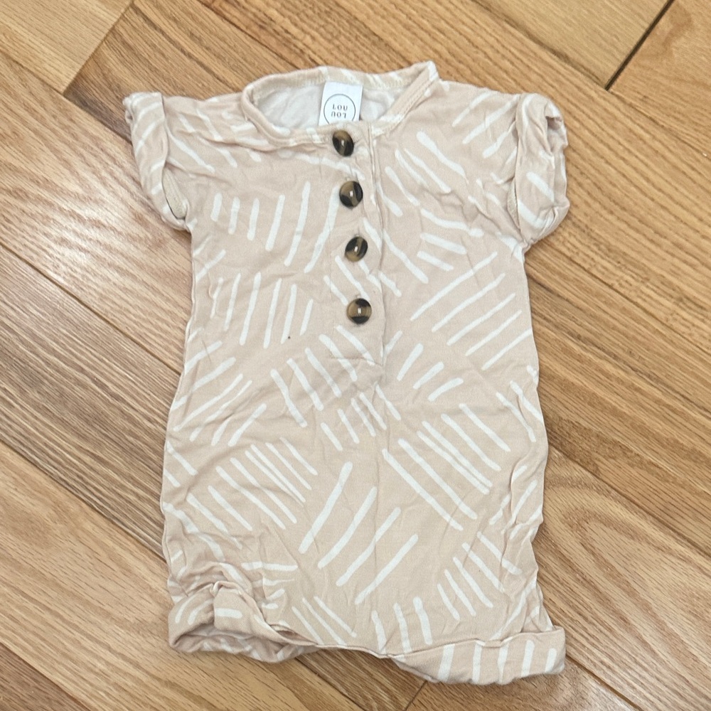 Beige and White Buttoned Baby Romper
